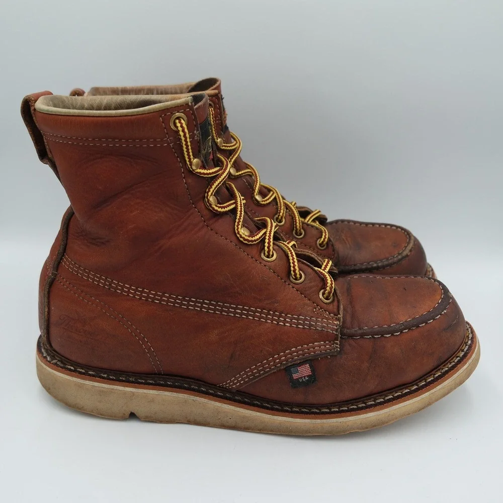 Thorogood Mens American Heritage 6in Moc Toe Work Boots Tobacco Leather USA Sz 9